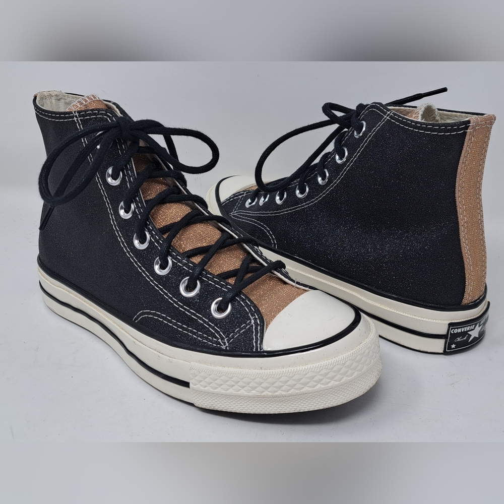 Converse Chuck Taylor Women's High Top Shoes Black Gold Glitter 6.5 US 37 EU - Picture 1 of 16